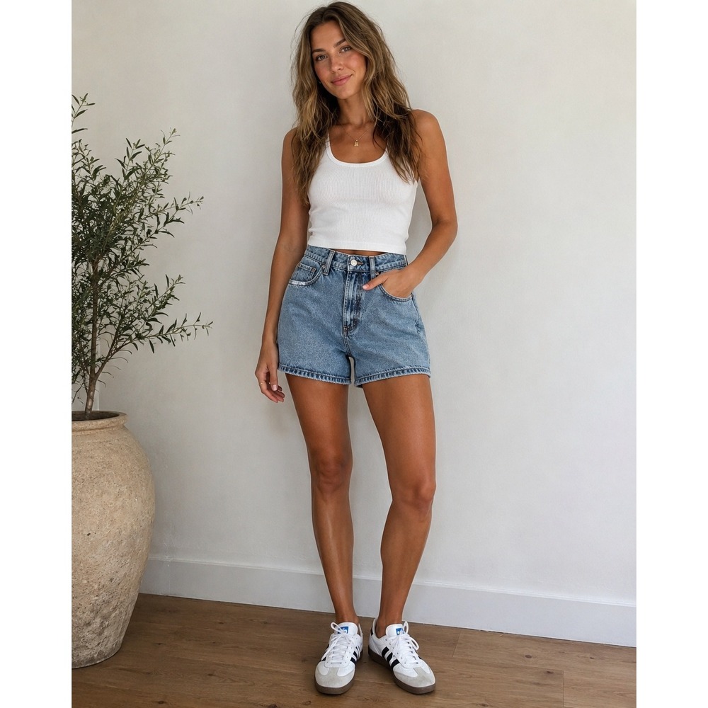 Hollister Ultra High-Rise 90s Shorts Light Wash Denim Blue Womens Sz 2 W26 retro